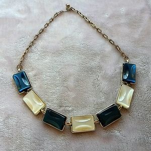 Vintage Silvertone Blue & White Choker Necklace